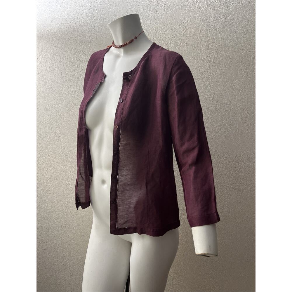 Eileen Fisher Blouse XS Linen silk Button Up Wine Merlot Lightweight Whimsigoth - Picture 6 of 16
